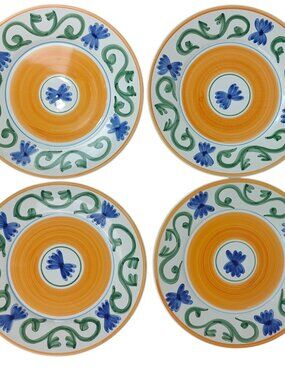 Williams-Sonoma Sunshine Ceramic Dinner Plates Set Of 4 Floral Design Italy